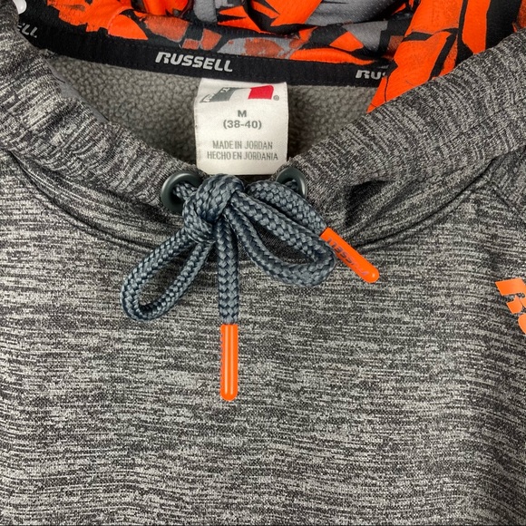 Russell Athletic Men’s Gray Hoodie Size M Fleece Lined Orange Camo Hood - Picture 7 of 15